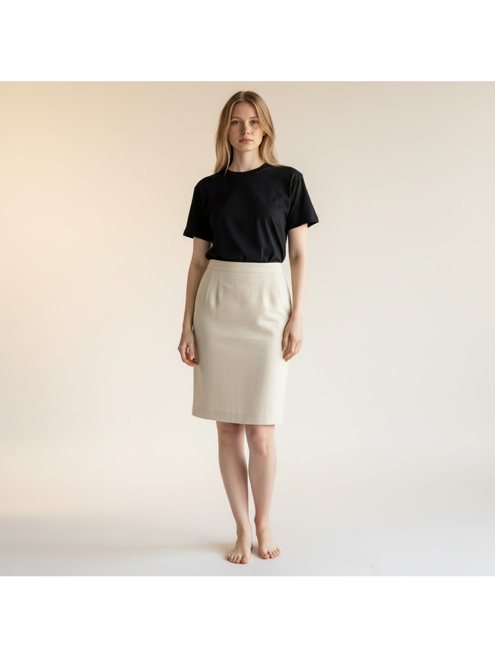 Amanda Smith Skirt Women 4 Beige Midi Pencil Mid Rise Zipper Casual Pockets